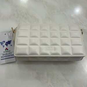 NWT Somago White Quilted/Padded Faux Leather Flap Closure Crossbody Bag